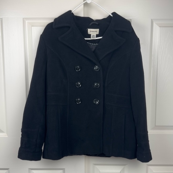 St. John’s bay black wool nylon cashmere blend peacoat size L - Picture 2 of 12